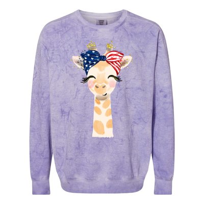 4th Of July Usa Giraffe Cute Colorblast Crewneck Sweatshirt