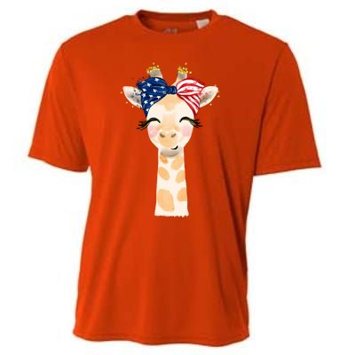 4th Of July Usa Giraffe Cute Cooling Performance Crew T-Shirt