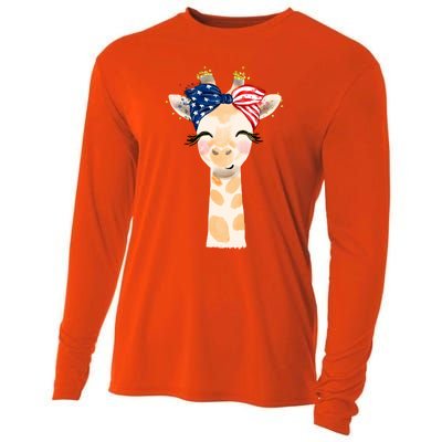 4th Of July Usa Giraffe Cute Cooling Performance Long Sleeve Crew