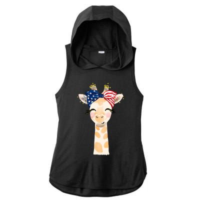 4th Of July Usa Giraffe Cute Ladies PosiCharge Tri-Blend Wicking Draft Hoodie Tank