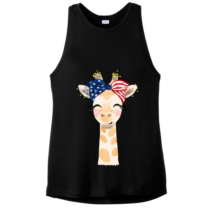 4th Of July Usa Giraffe Cute Ladies PosiCharge Tri-Blend Wicking Tank