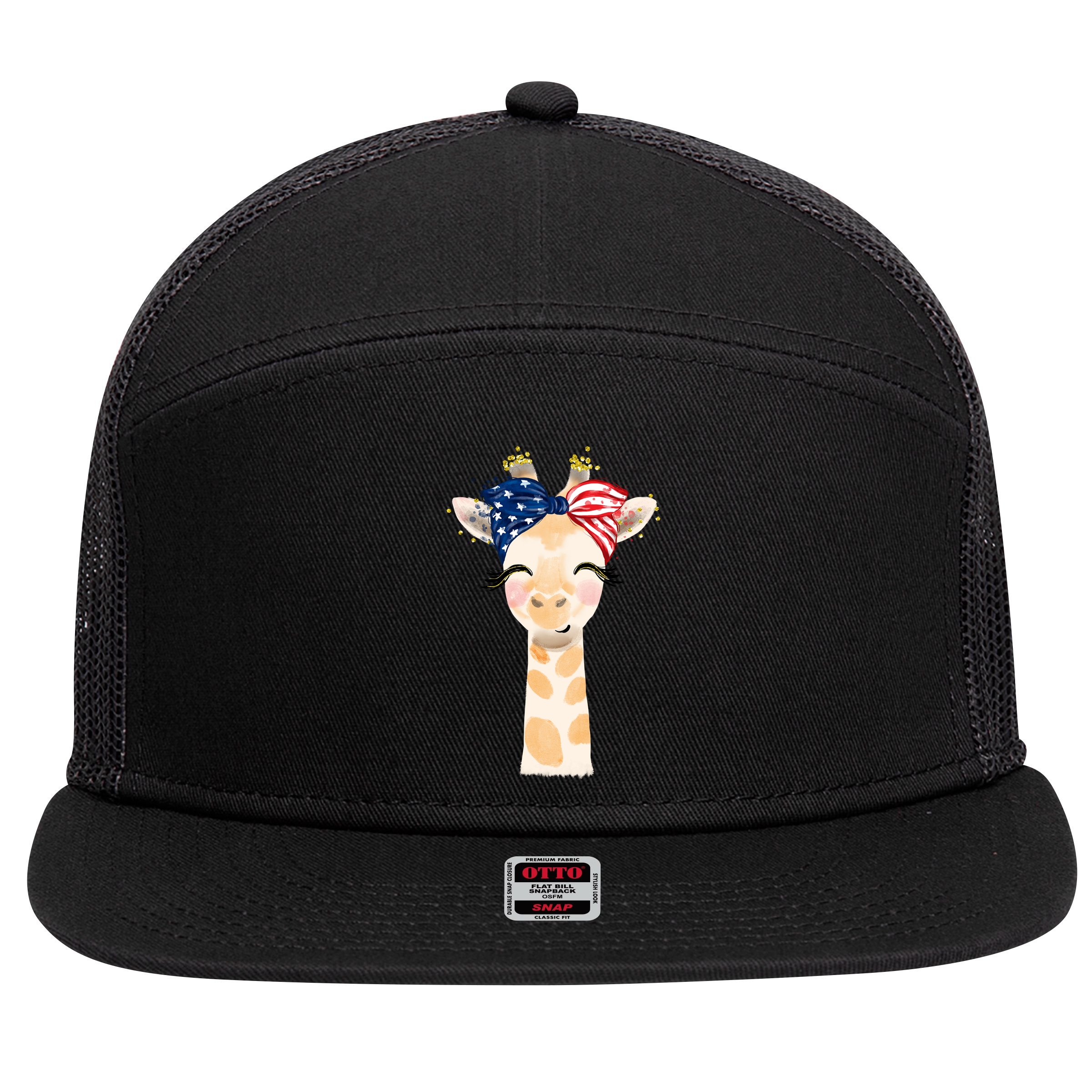 4th Of July Usa Giraffe Cute 7 Panel Mesh Trucker Snapback Hat