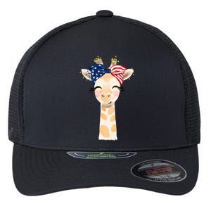 4th Of July Usa Giraffe Cute Flexfit Unipanel Trucker Cap