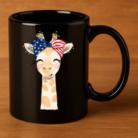 4th Of July Usa Giraffe Cute 11oz C Handle Ceramic Mug