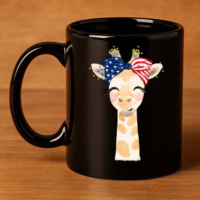 4th Of July Usa Giraffe Cute 11oz C Handle Ceramic Mug