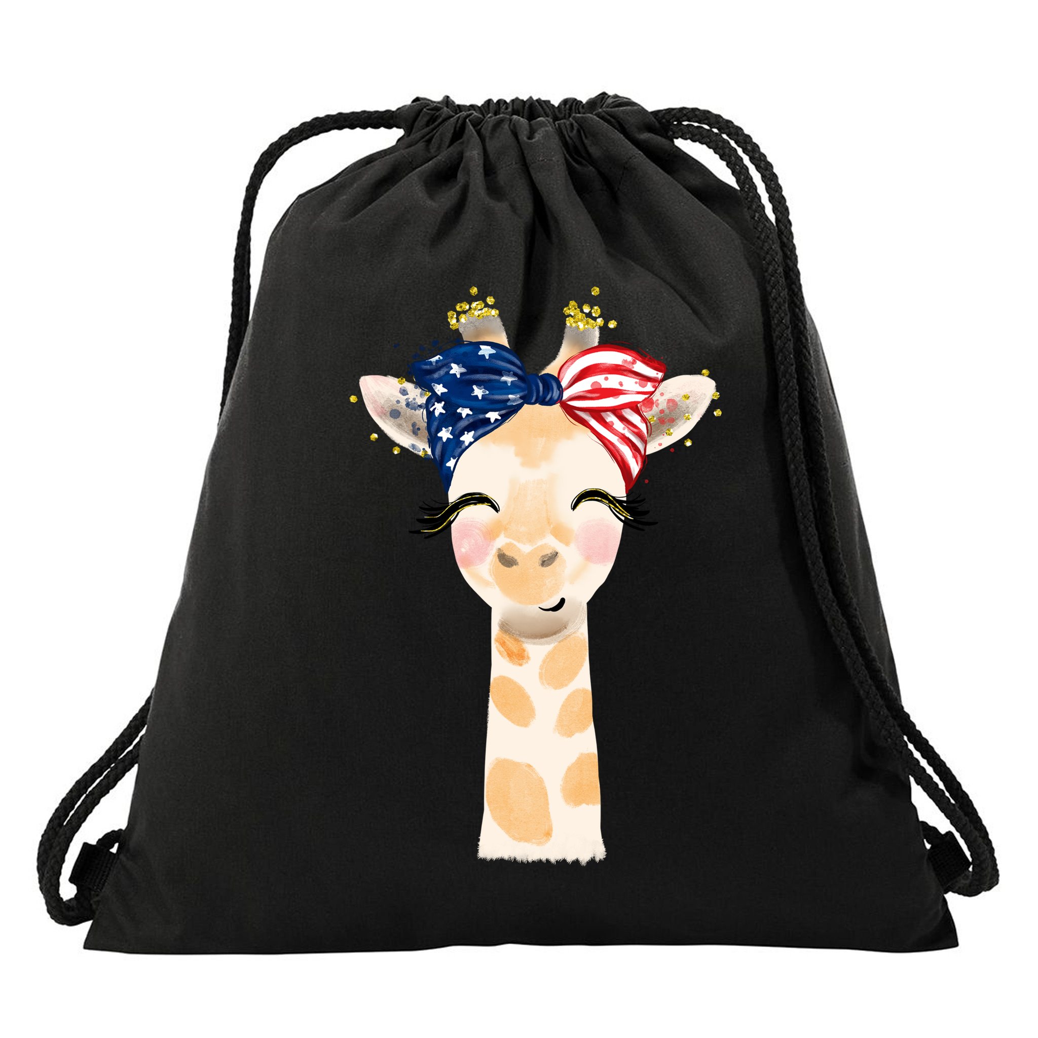 4th Of July Usa Giraffe Cute Drawstring Bag