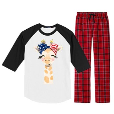 4th Of July Usa Giraffe Cute Raglan Sleeve Pajama Set