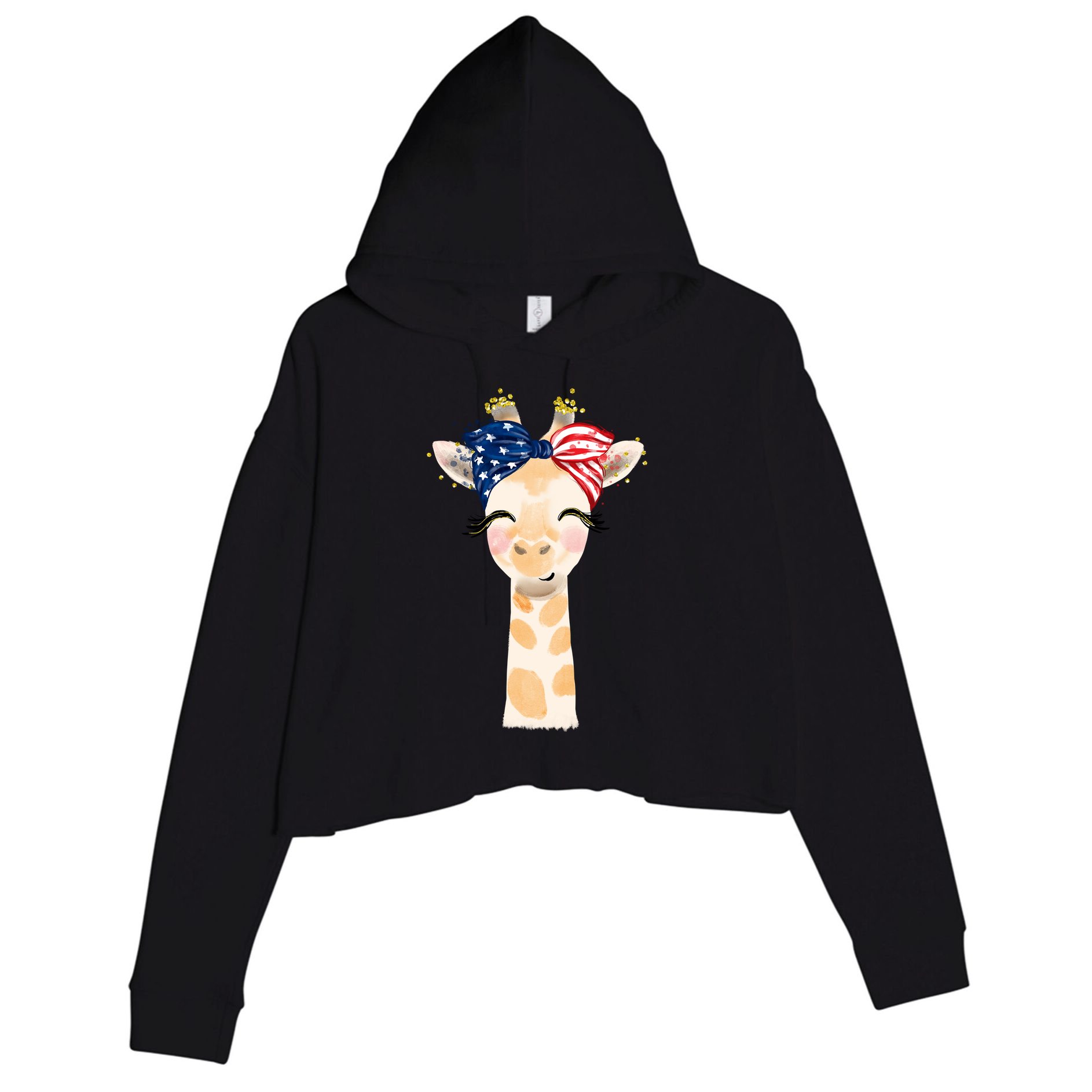 4th Of July Usa Giraffe Cute Crop Fleece Hoodie