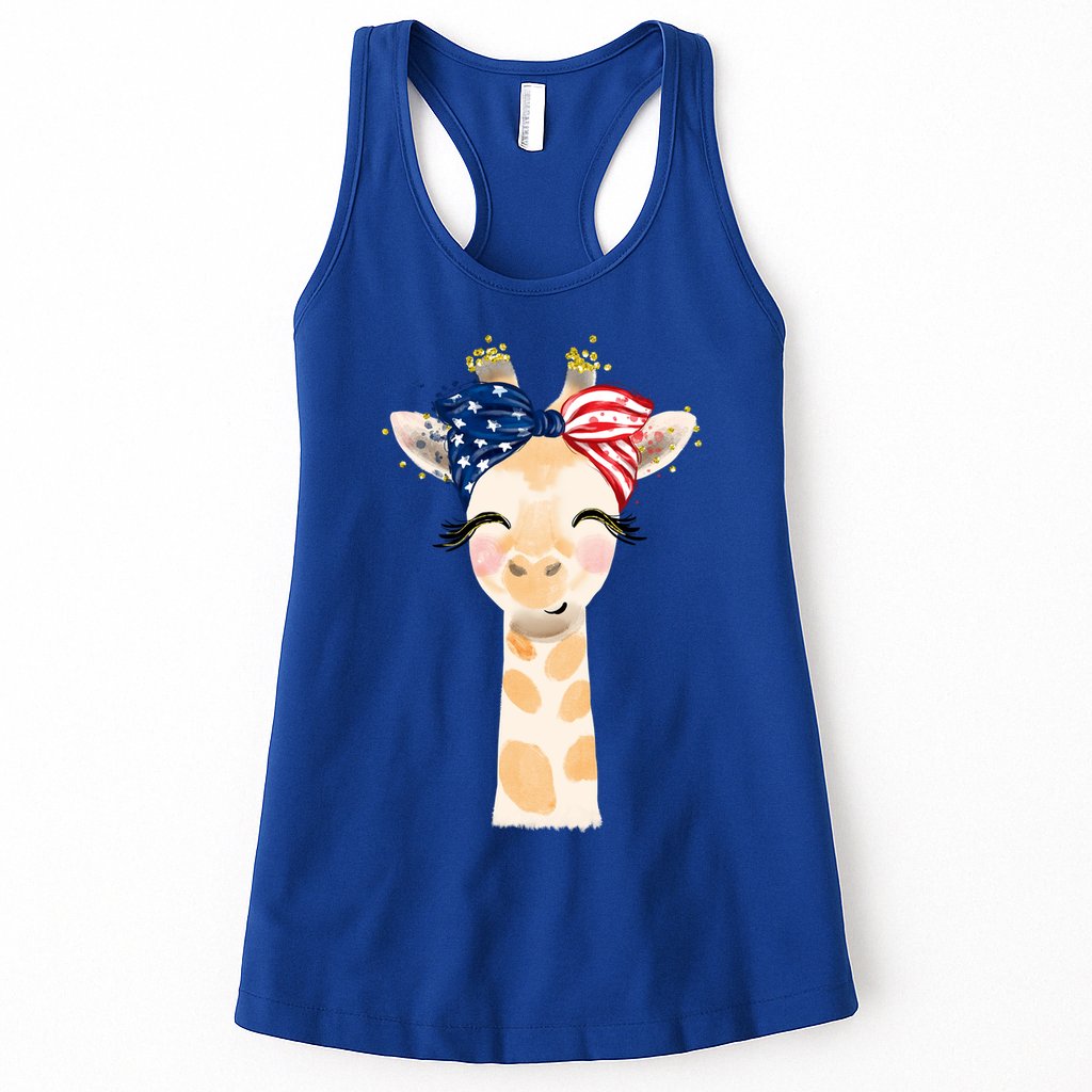 4th Of July Usa Giraffe Cute Womens Tank Top