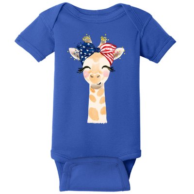 4th Of July Usa Giraffe Cute Baby Bodysuit