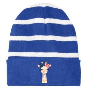 4th Of July Usa Giraffe Cute Striped Beanie with Solid Band