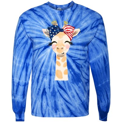 4th Of July Usa Giraffe Cute Tie-Dye Long Sleeve Shirt