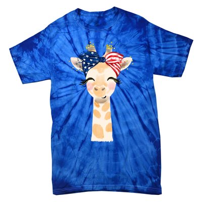 4th Of July Usa Giraffe Cute Tie-Dye T-Shirt