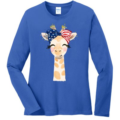 4th Of July Usa Giraffe Cute Ladies Long Sleeve Shirt