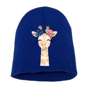 4th Of July Usa Giraffe Cute Short Acrylic Beanie