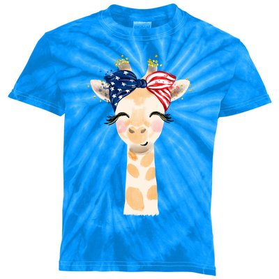 4th Of July Usa Giraffe Cute Kids Tie-Dye T-Shirt