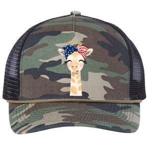 4th Of July Usa Giraffe Cute Retro Rope Trucker Hat Cap