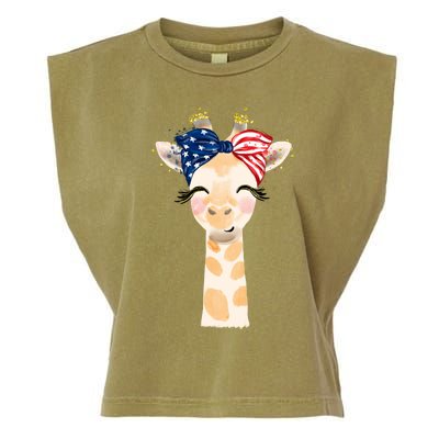 4th Of July Usa Giraffe Cute Garment-Dyed Women's Muscle Tee