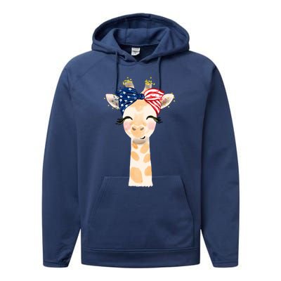 4th Of July Usa Giraffe Cute Performance Fleece Hoodie