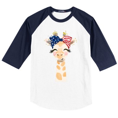 4th Of July Usa Giraffe Cute Baseball Sleeve Shirt