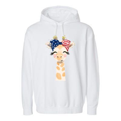 4th Of July Usa Giraffe Cute Garment-Dyed Fleece Hoodie