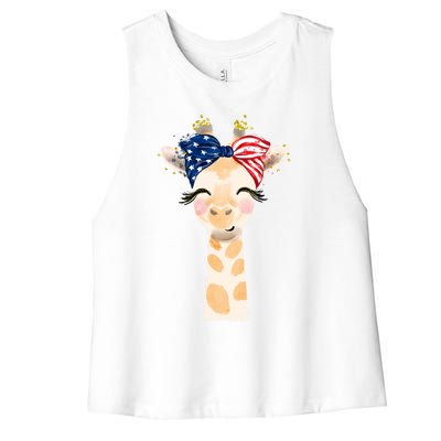 4th Of July Usa Giraffe Cute Women's Racerback Cropped Tank