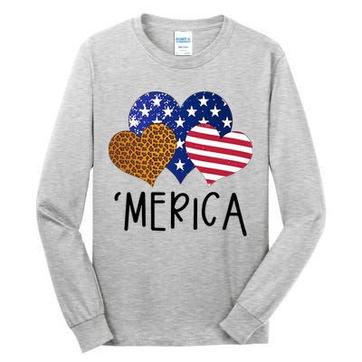 4th Of July Merica Heart USA American Flag Patriotic Tall Long Sleeve T-Shirt