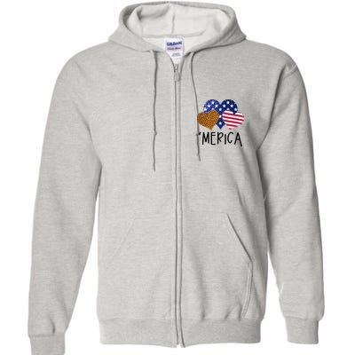 4th Of July Merica Heart USA American Flag Patriotic Full Zip Hoodie