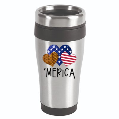 4th Of July Merica Heart USA American Flag Patriotic 16oz Travel Tumbler