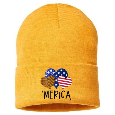 4th Of July Merica Heart USA American Flag Patriotic Sustainable Knit Beanie