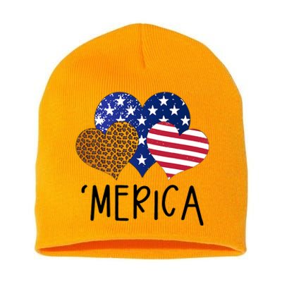 4th Of July Merica Heart USA American Flag Patriotic Short Acrylic Beanie