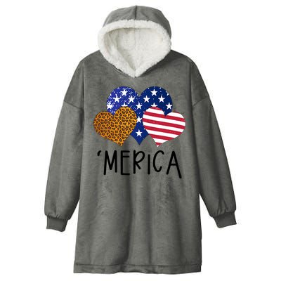 4th Of July Merica Heart USA American Flag Patriotic Hooded Wearable Blanket