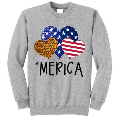 4th Of July Merica Heart USA American Flag Patriotic Tall Sweatshirt