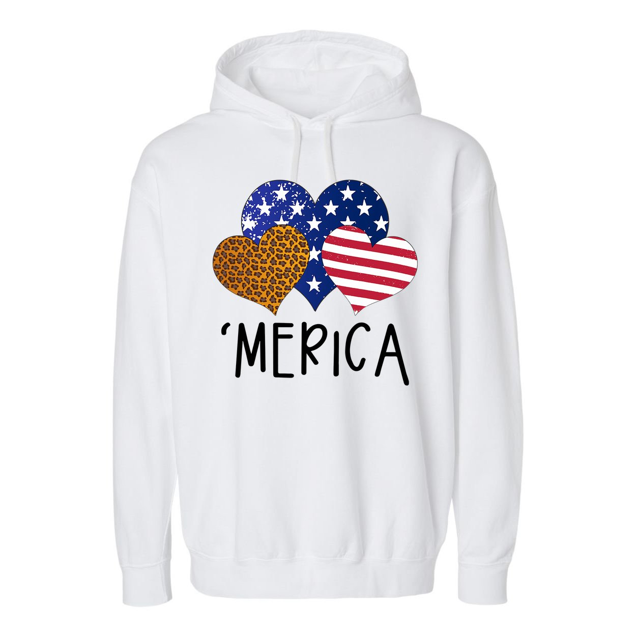 4th Of July Merica Heart USA American Flag Patriotic Garment-Dyed Fleece Hoodie