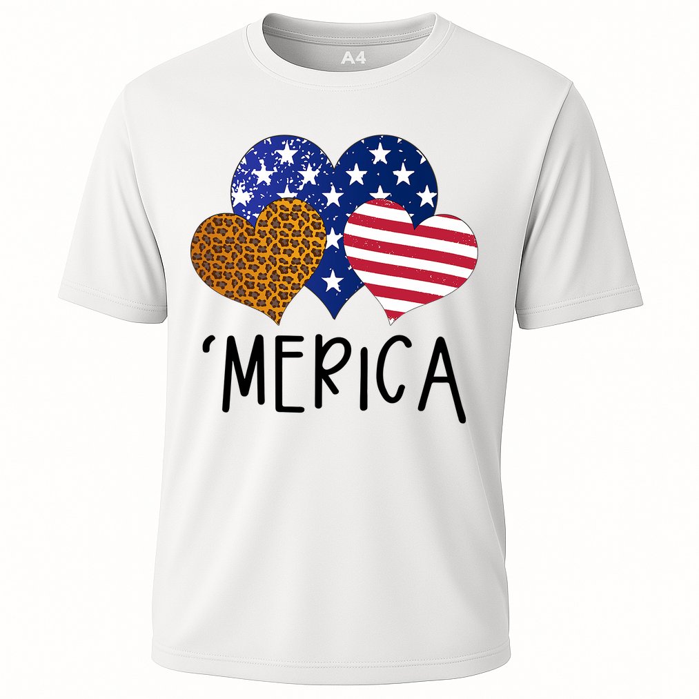 4th Of July Merica Heart USA American Flag Patriotic Cooling Performance Crew T-Shirt