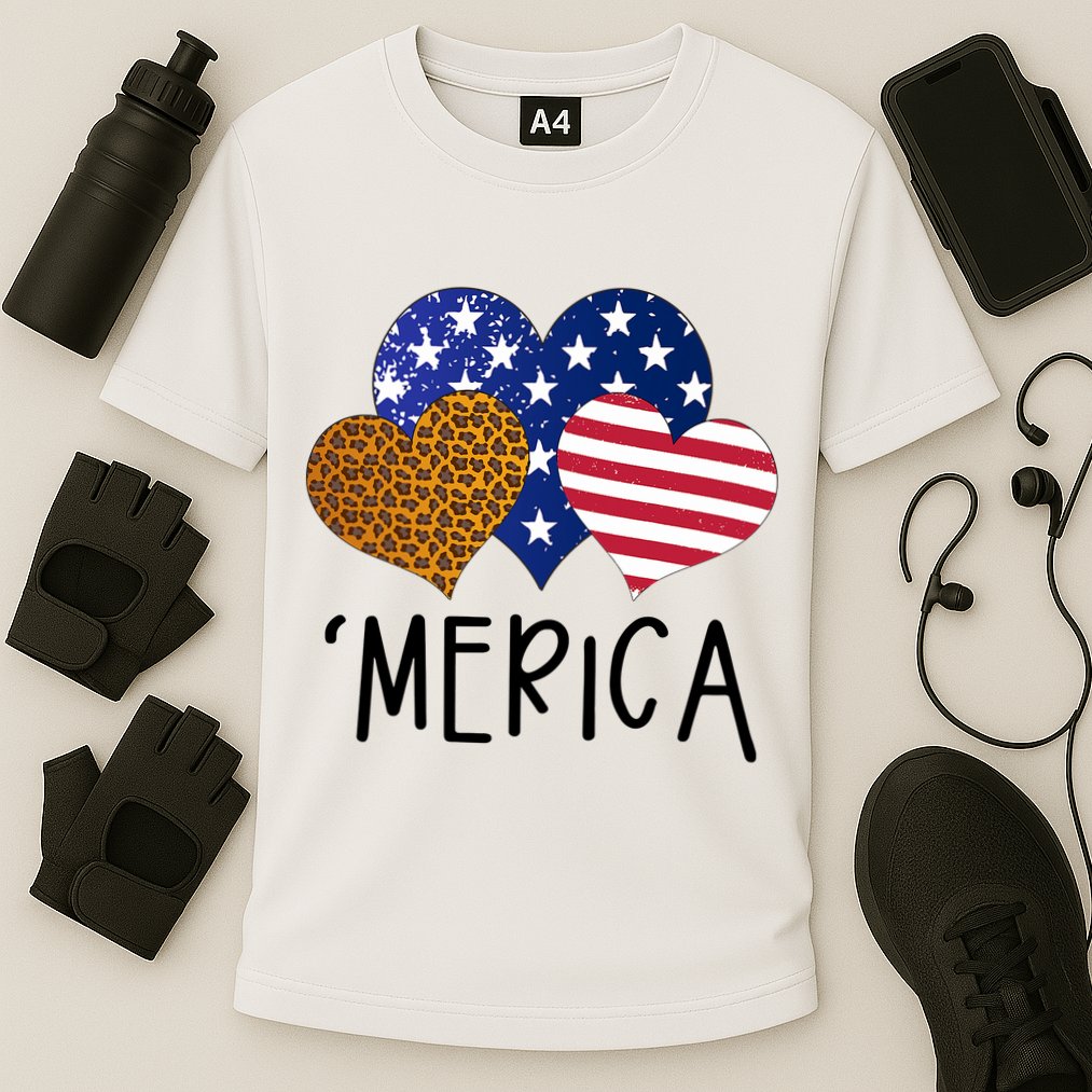 4th Of July Merica Heart USA American Flag Patriotic Cooling Performance Crew T-Shirt