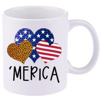 4th Of July Merica Heart USA American Flag Patriotic 11oz C Handle Ceramic Mug