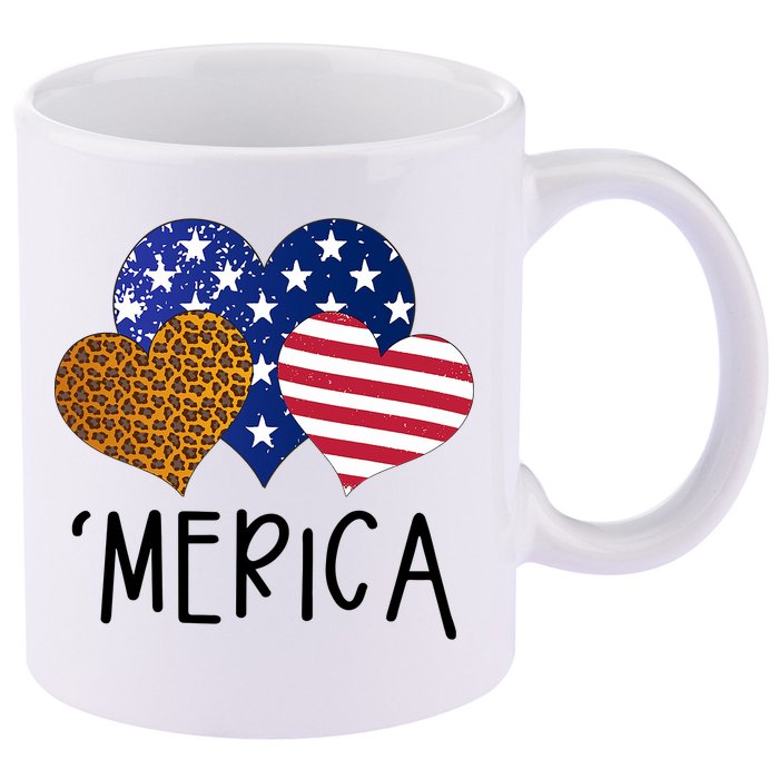 4th Of July Merica Heart USA American Flag Patriotic 11oz C Handle Ceramic Mug