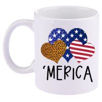 4th Of July Merica Heart USA American Flag Patriotic 11oz C Handle Ceramic Mug