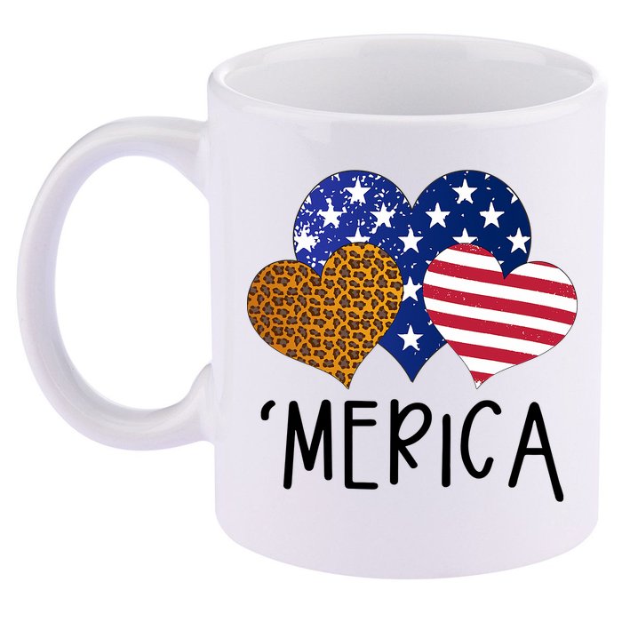 4th Of July Merica Heart USA American Flag Patriotic 11oz C Handle Ceramic Mug