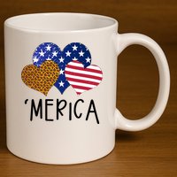 4th Of July Merica Heart USA American Flag Patriotic 11oz C Handle Ceramic Mug