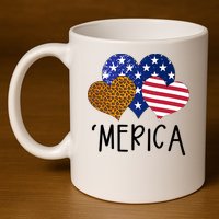 4th Of July Merica Heart USA American Flag Patriotic 11oz C Handle Ceramic Mug