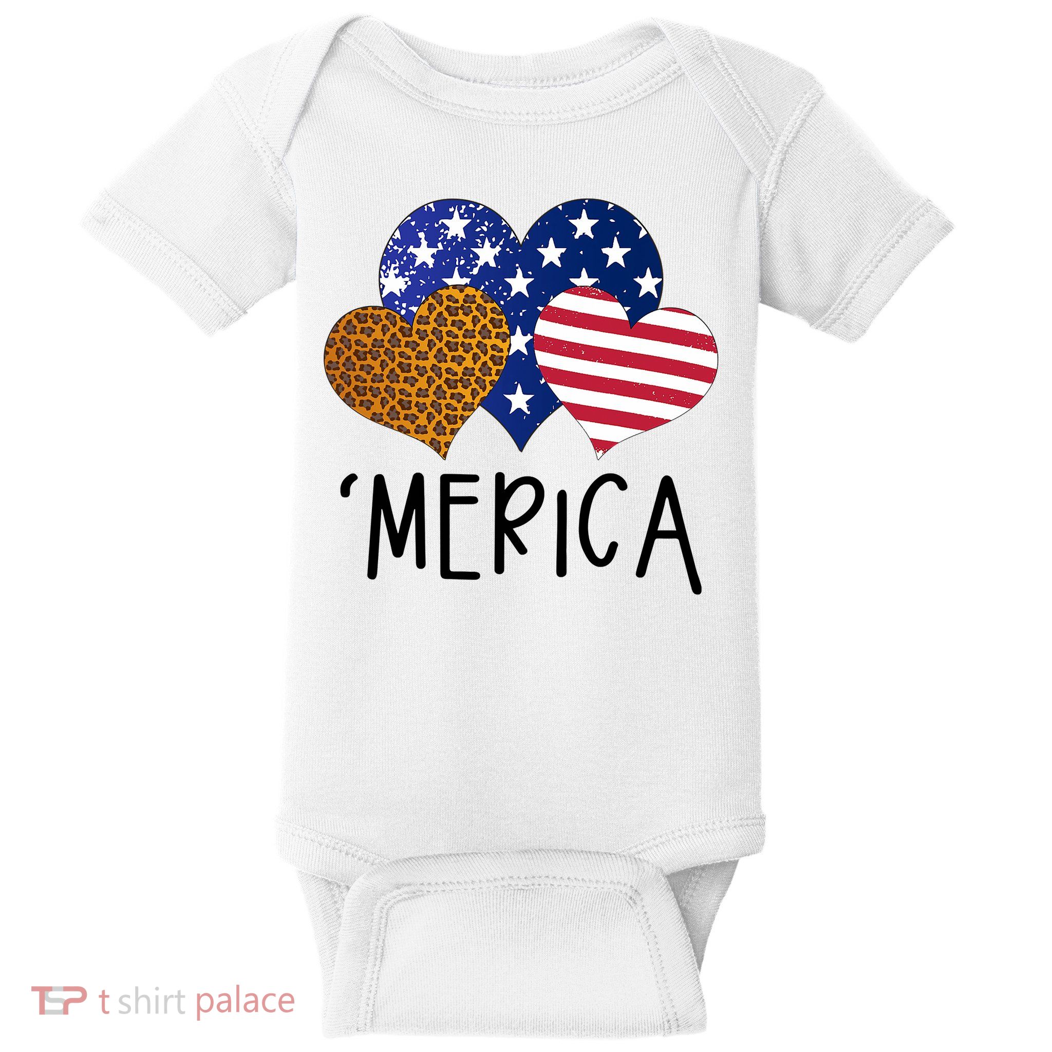 4th Of July Merica Heart USA American Flag Patriotic Baby Bodysuit