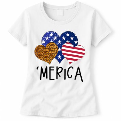 4th Of July Merica Heart USA American Flag Patriotic Womens T-Shirt