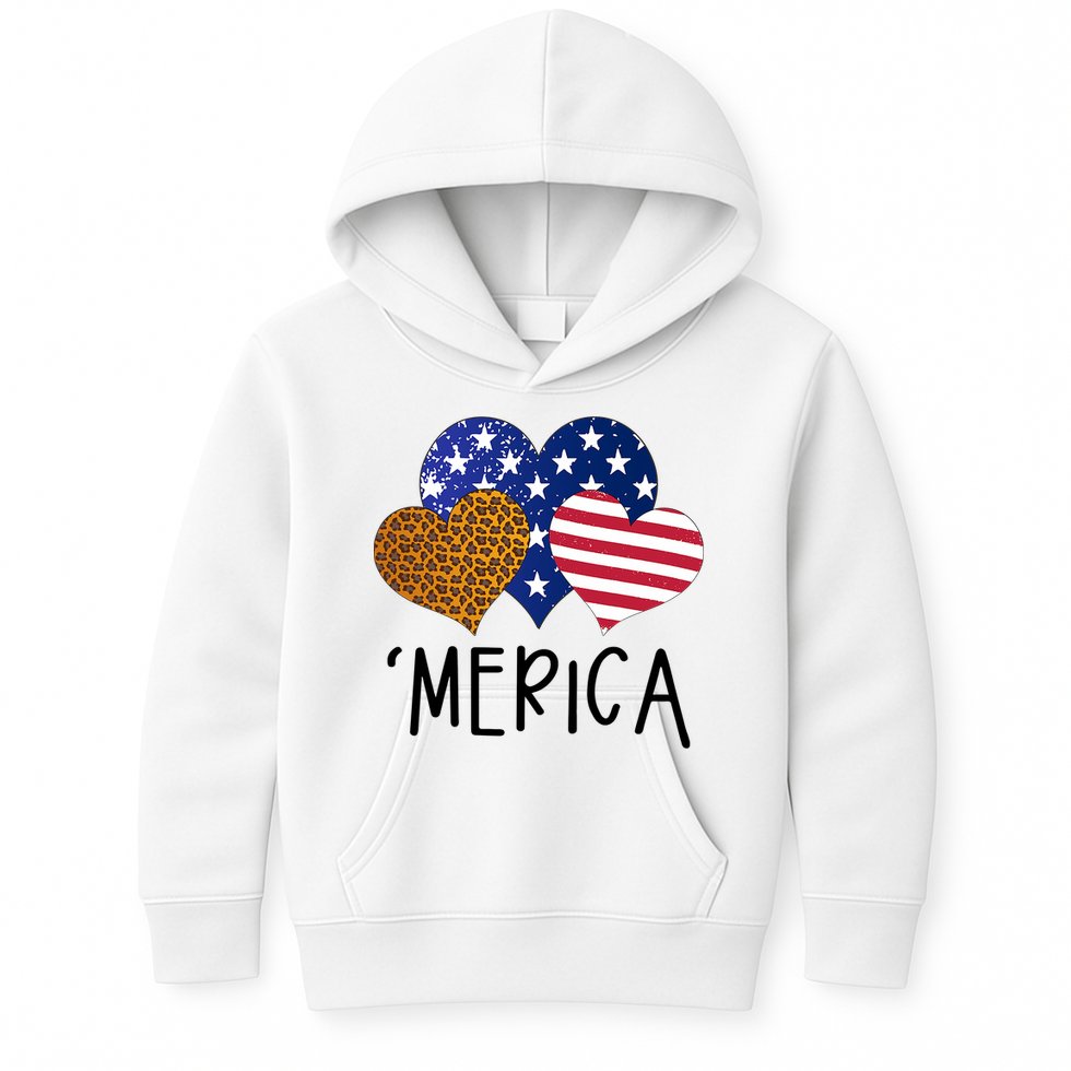 4th Of July Merica Heart USA American Flag Patriotic Kids Hoodie