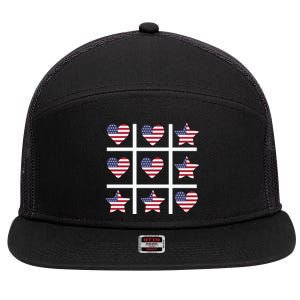 4th Of July Funny Tic Tac Heart American Flag 7 Panel Mesh Trucker Snapback Hat