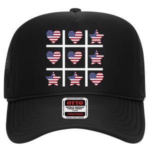 4th Of July Funny Tic Tac Heart American Flag High Crown Mesh Back Trucker Hat