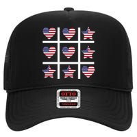 4th Of July Funny Tic Tac Heart American Flag High Crown Mesh Back Trucker Hat