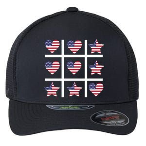 4th Of July Funny Tic Tac Heart American Flag Flexfit Unipanel Trucker Cap