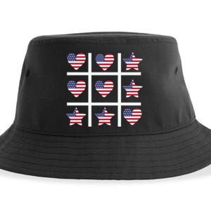 4th Of July Funny Tic Tac Heart American Flag Sustainable Bucket Hat